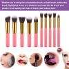 10 pcs makeup brush set  Portable fashion high-end beauty tool set (Pink Golden) with bag